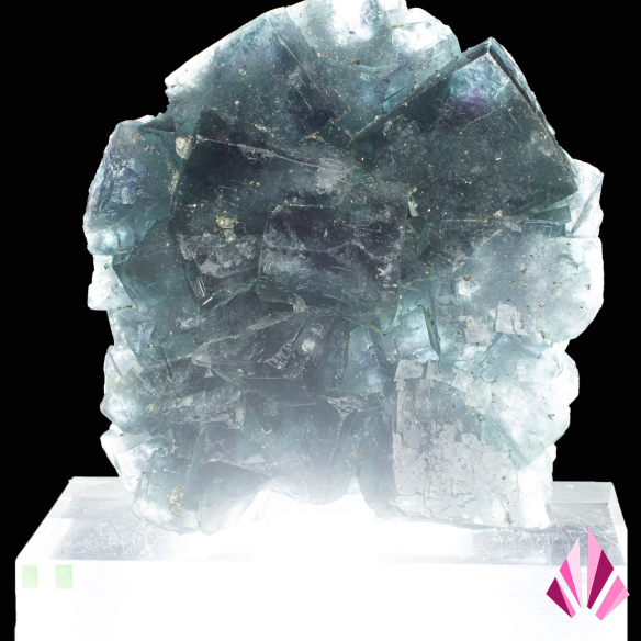 Fluorite from Jalingo, Nigeria on a base, backlit