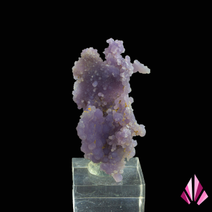 Purple botryoidal chalcedony from Mamuju, Indonesia, displayed on a base.