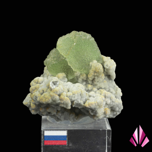 Fluorite on quartz from Dalnegorsk, Russia, displayed on a base (#602)