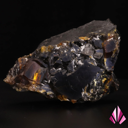 Sphalerite from Zlatograd, Bulgaria, dark brown to black crystals with amber reflections