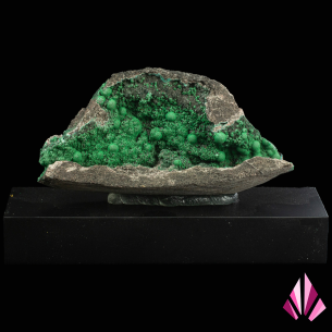 Malachite de Shaba, RD Congo, géode aux agrégats botryoïdaux verts sur socle