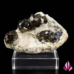 Beautiful cleophane crystals on quartz—Madan, Bulgaria—on a base