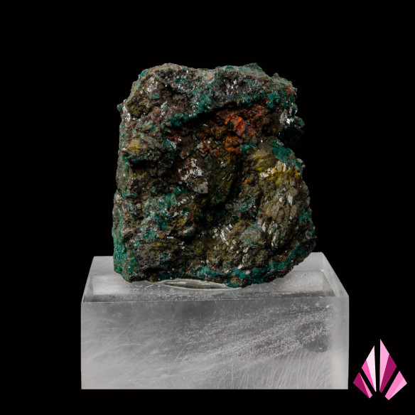 Dioptase from Mindouli (DR Congo) displayed on base  (Réf226)